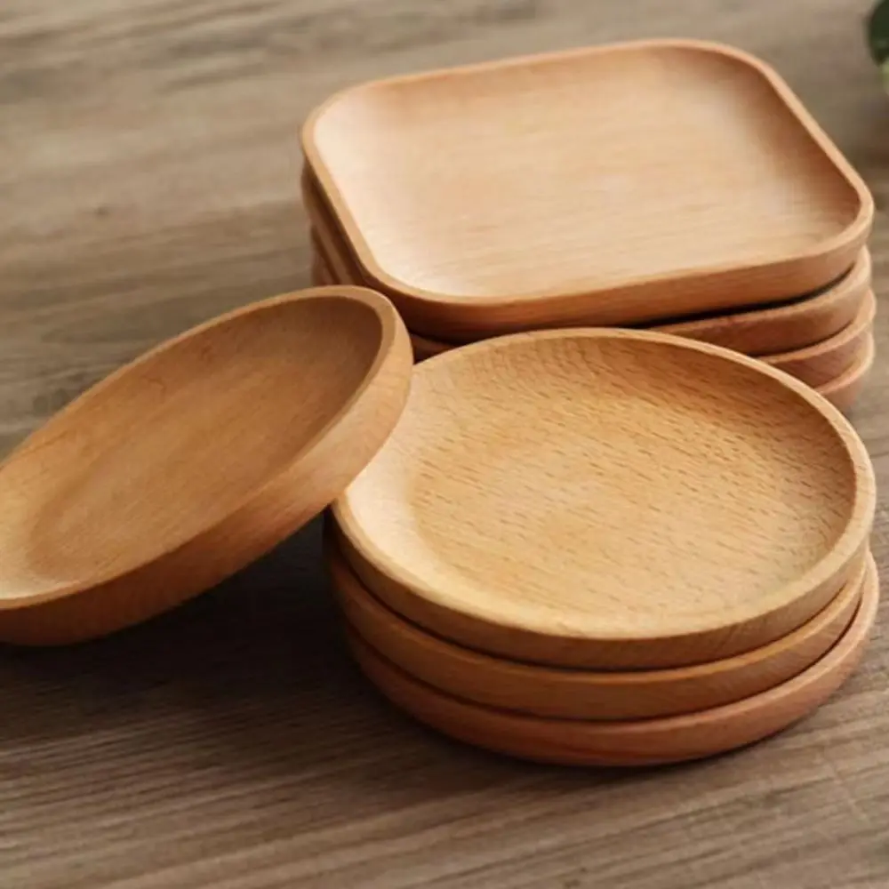 Wood Plate Cute Cartoon Cat Bear Solid Wood Fruit Dishes Tea Tray Dessert Dinner Plate Tableware For Serving Kids Baby