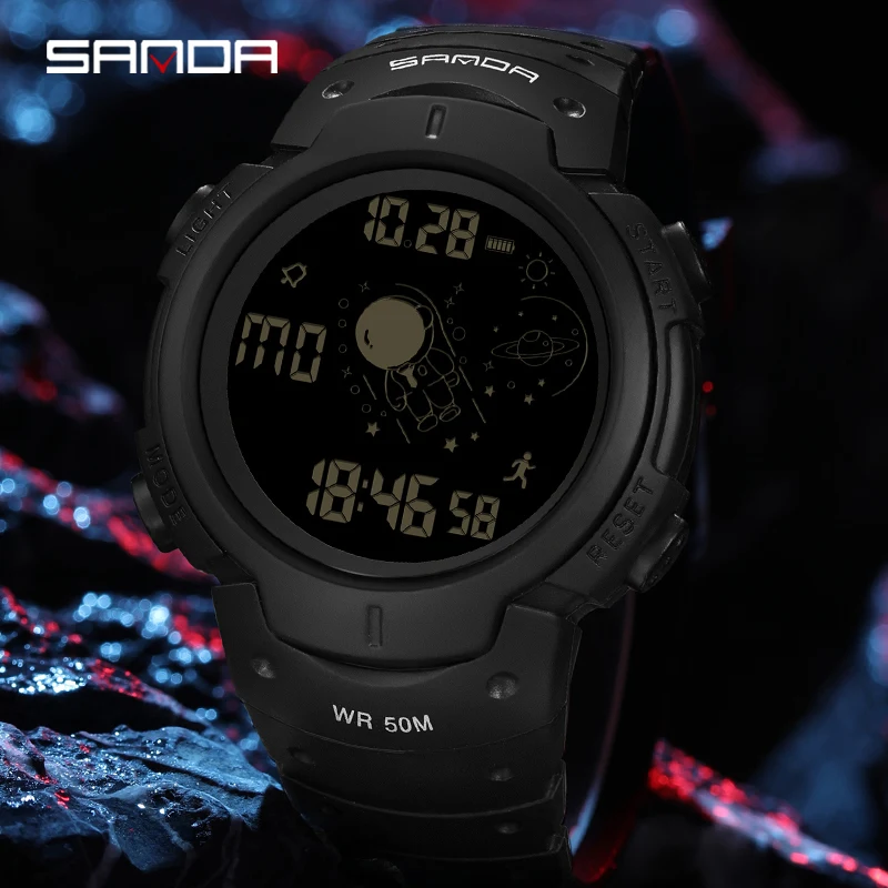 

SANDA 2155 New Digital Men Sports Watch LED Luminous Wristwatches Boy And Girl Electronic Waterproof Brand Student Stop Watches