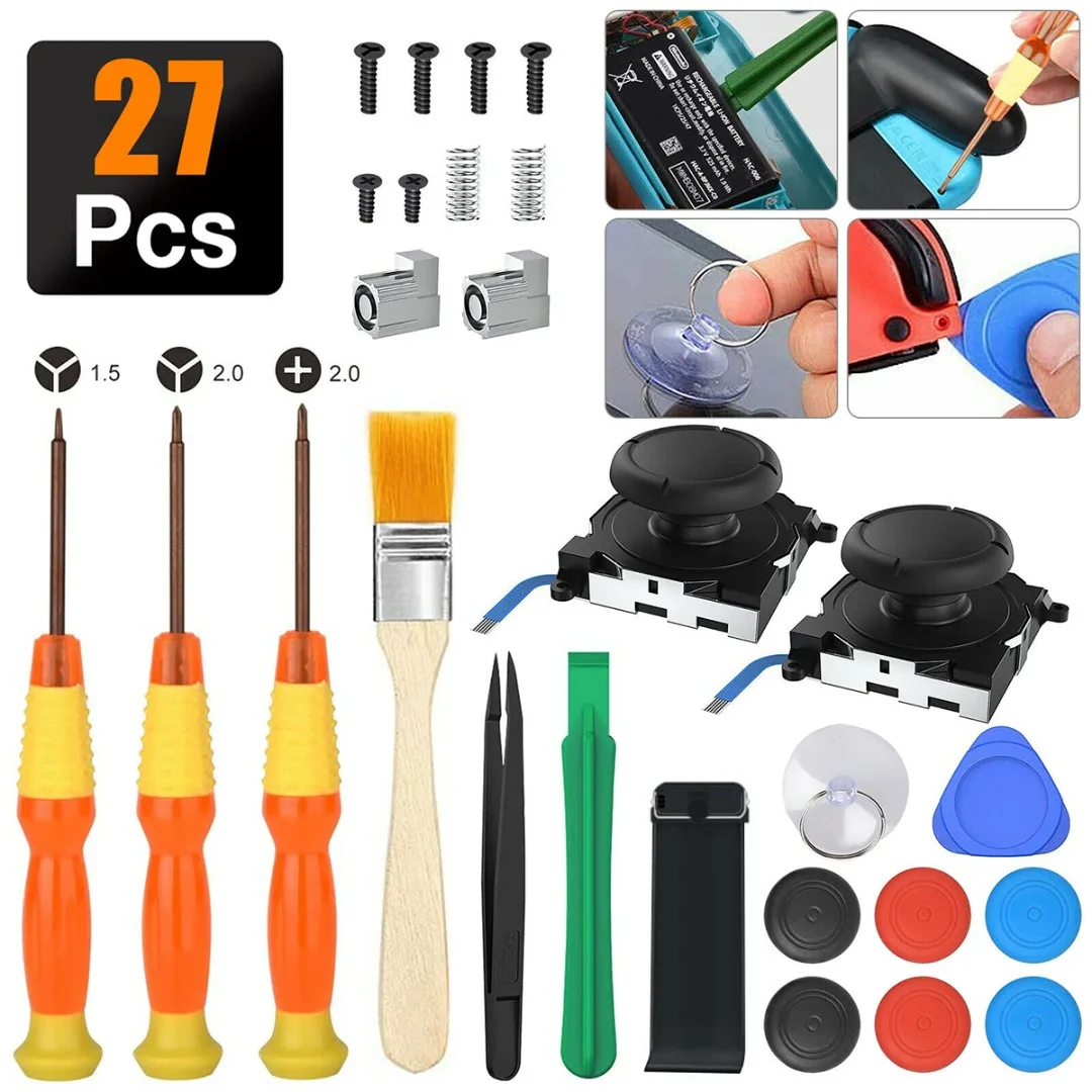 

Набор инструментов для ремонта аналоговых джойстиков 27 в 1, комплект сменных аксессуаров для игрового контроллера Nintendo Switch Lite Joy-Con, 1 компл.