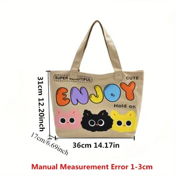 رسالة الكرتون القط نمط حمل حقيبة سعة كبيرة سميكة ارتداء مقاومة حقائب قماش حقيبة يد أنيقة حقيبة كتف المرأة 5