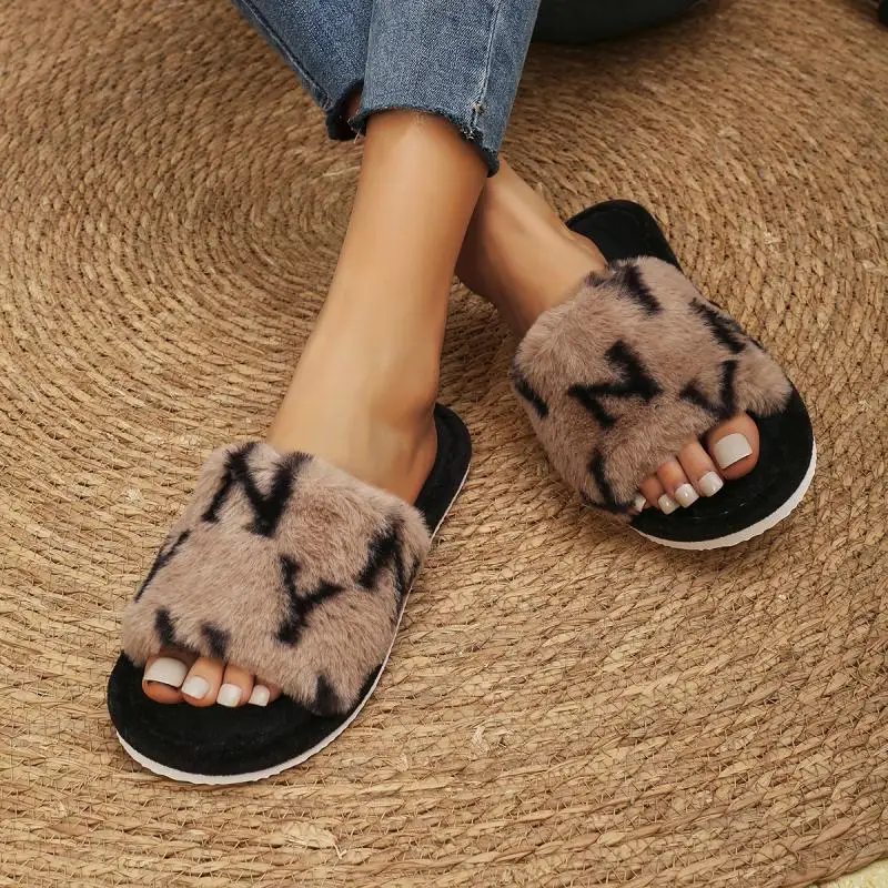 Casual Fluffy Slippers Women House Luxury Designer Shoes Ladies Home Elegant Spring Autumn Fashion Footwear Open Toe Large Size 2