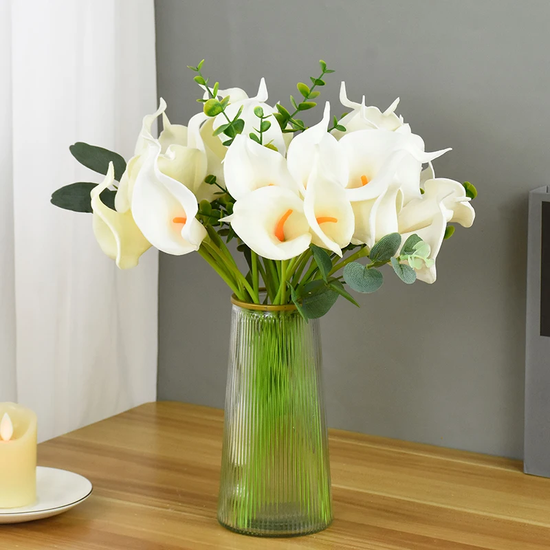 

36cm White PU Fake Flower Artificial Calla Lily Wedding Party Bridal Bouquet Home Table Vase Decoration 5/10pcs