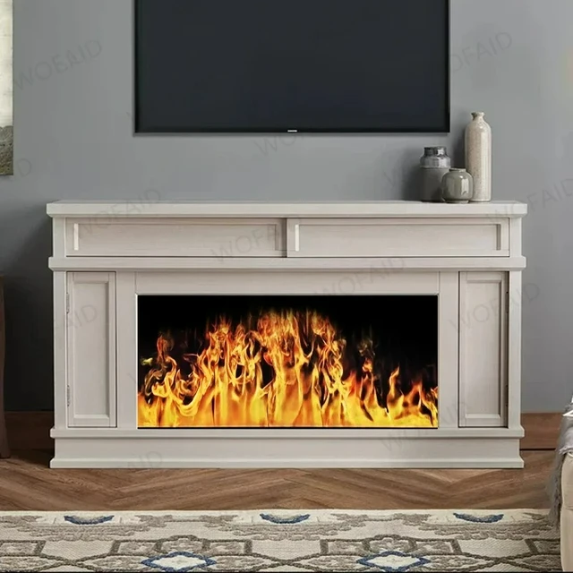 เตาผิงไฟฟ้าแบบพ่นหมอกน้ำสไตล์หรูหราเบาๆ สร้างเปลวไฟ 3 มิติที่สมจริงโดยไม่มีควันเป็นอันตราย ประหยัดพลังงานด้วยไฟ LED 1