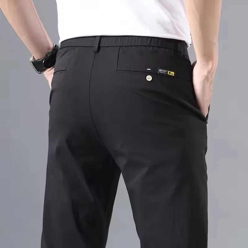 Men's Slim Fit Stretch Cotton Trousers - Classic Business Casual Golf Pants