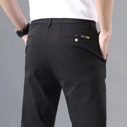 Men's Slim Fit Stretch Cotton Trousers - Classic Business Casual Golf Pants - 30 (Black)