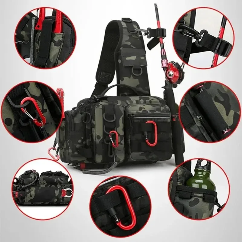 NEW Fishing Tackle Backpack Lure Box Gear Storage Bag Fanny Pack for Men Fly Fishing Backpack with Rod Holder Sling Shoulder Bag