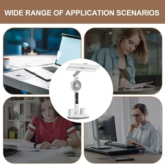 Rechargeable Table Lamp for Study Desk Lamp Reading Light Led Dual Head Table Light with Fan Led Clock Dispaly Reading Lamp 6
