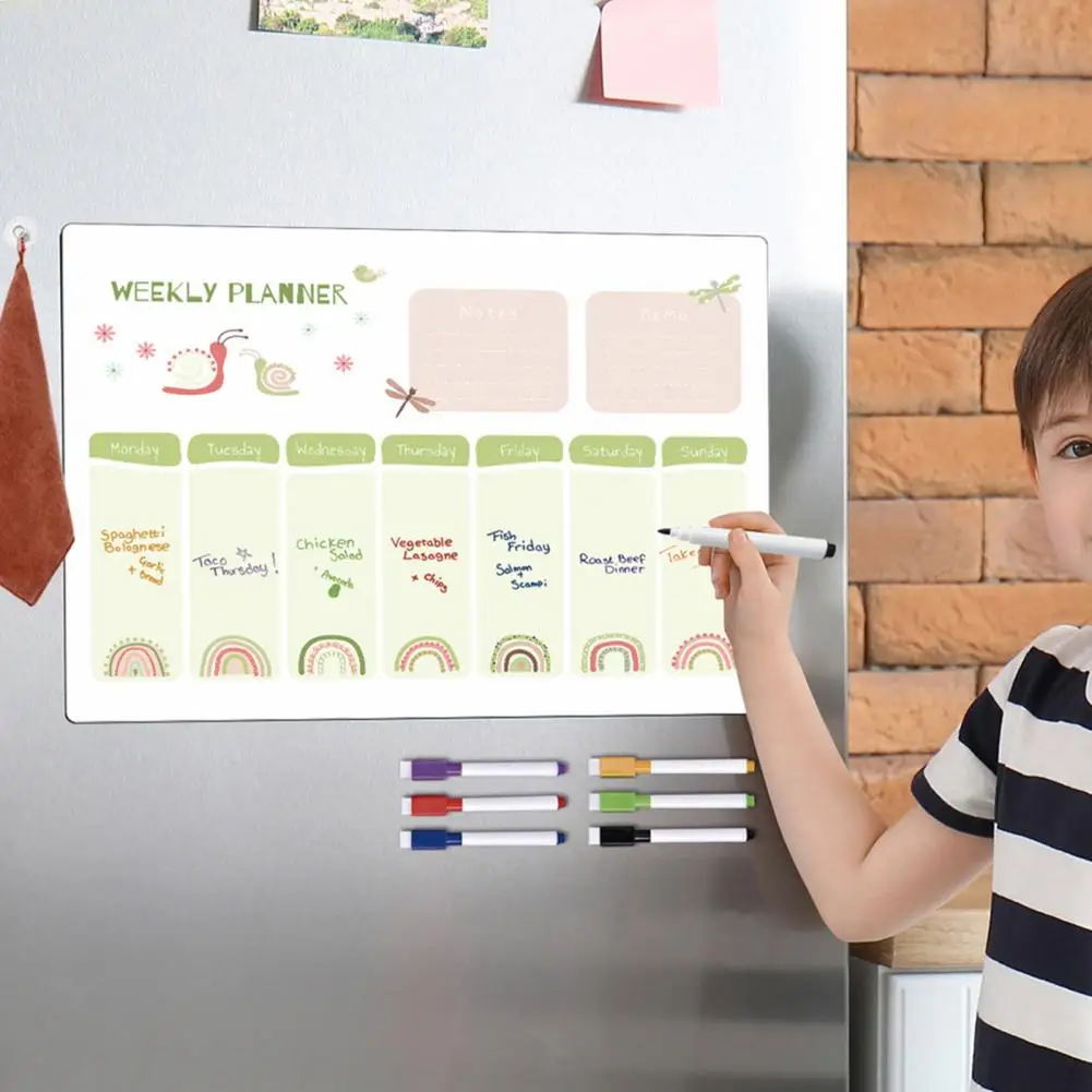 Residue-free Weekly Planner Magnetic Whiteboard Weekly Planner Set 9pcs for Fridge with Dry-erase Message Board Writing for Home