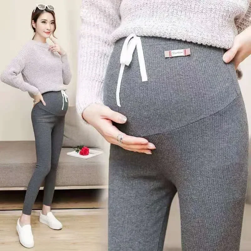 Women Maternity Leggings Ribbed Pants Spring Autumn Thin Style Maternity Pants Fashion Sports Causal Outer Wear