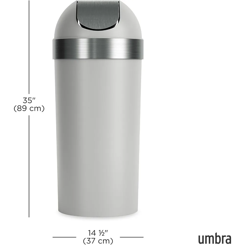 Venti Kitchen Trash Can with Swing Top Lid, Large 16-Gallon (62 L) Capacity, Grey