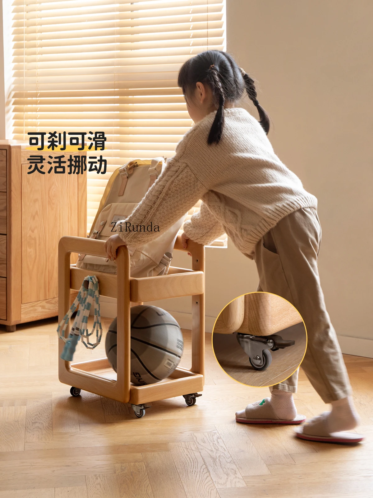 *Solid wood children's schoolbag rack Modern simple table book rack Mobile trolley