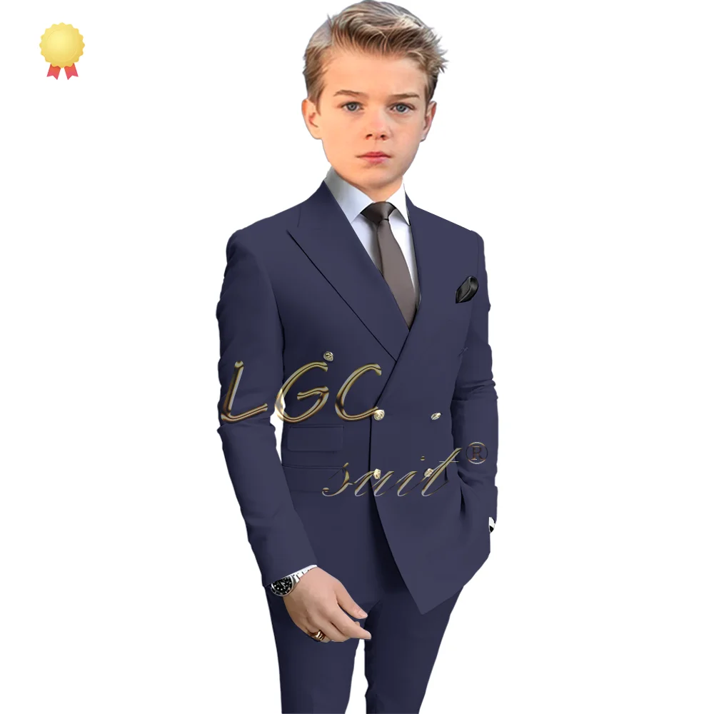 Children's gold double-breasted suit (jacket + trousers) suit for children aged 2~16 for wedding formal events boys formal suit set