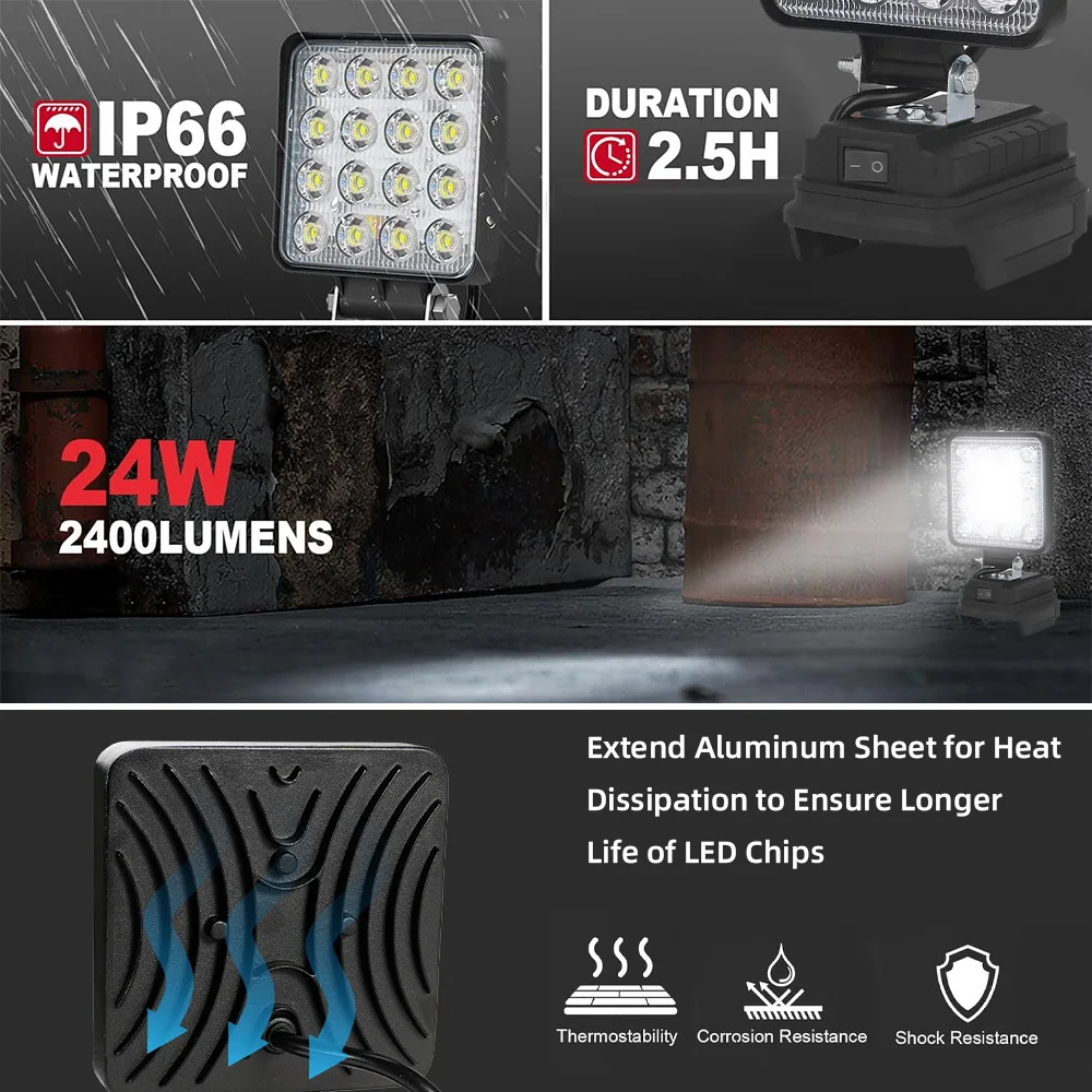 Led Light Fit Milwaukee Battery M18 4In Portable Spotlight Cordless Outdoor Fishing Handheld Emergency Tool Light No Battery