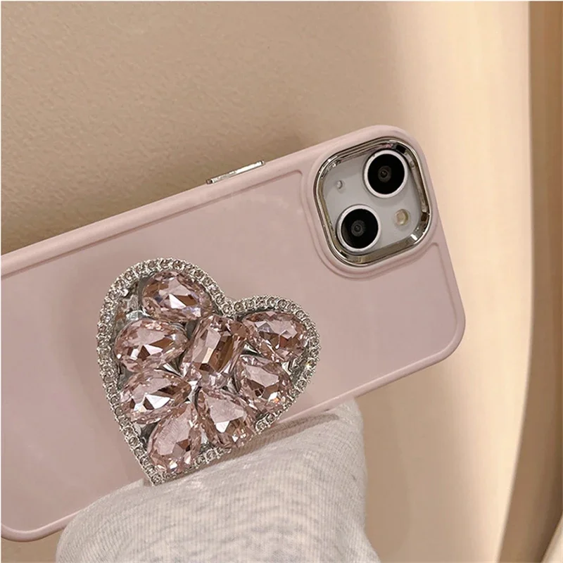 Chic Pink Diamond Heart Stand Phone Case - Easy Stand Soft Silicone Cover