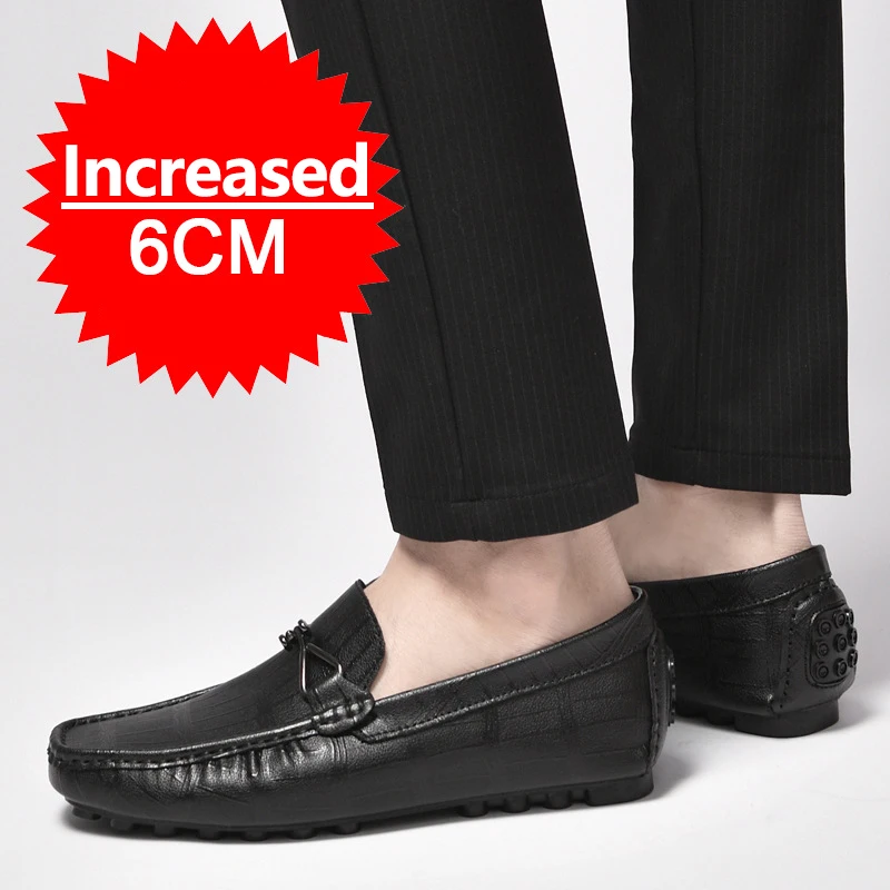 New Summer Men's Inner Heightening Shoes Leather Casual Business Shoes Invisible Height Increasing Sport Elevator 6CM