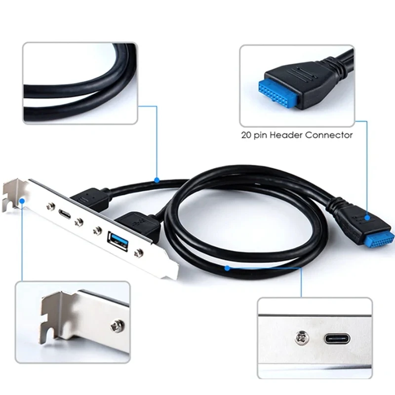 5Gbps Rear USB 3.1 Port Expansion 20Pin To TYPE-C Female And USB 3.0 Female Data Cable With Bezel On Computer Chassis Durable