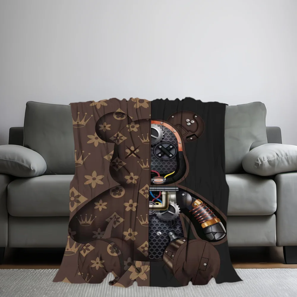 Fashion B-BearbricksS Printed comfortable and soft sofa living room bedroom Plush blanket suitable for home travel and gifts 2