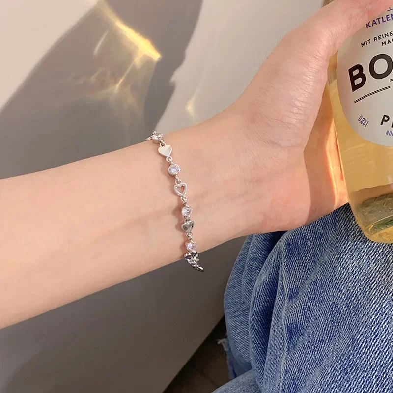 Luxury 925 Silver Heart Zircon Bracelet for Women Luxury 925 Silver Heart Zircon Bracelet for Women