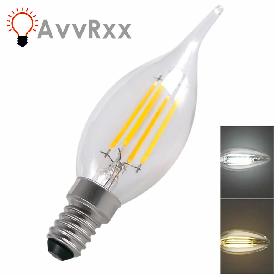 

LED Filament Bulb E14 2W/4W/6wW AC220V Glass Shell 360 Degree C35 Edison Retro Candle Light Warm/Cold White Energy Saving Lamp