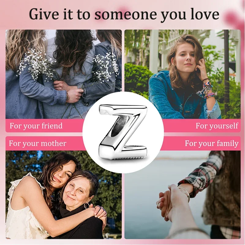 Silver 925 26 Letter A-Z Alphabet Charm Fine Beads Fit Original Charms Silver Bracelet DIY Fine Jewelry for Women Gifts Making 5