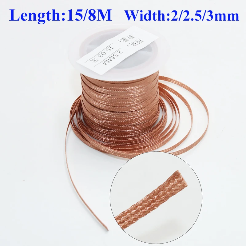 Copper Soldering Wire Strong Solder Wick Desoldering Mesh Wire 2/2.5/3mm for Phone Computer PCB Welding Tin Remover Length 15/8M soldering wire desoldering mesh braid desoldering braid soldering tin wire welding wires solder remover
