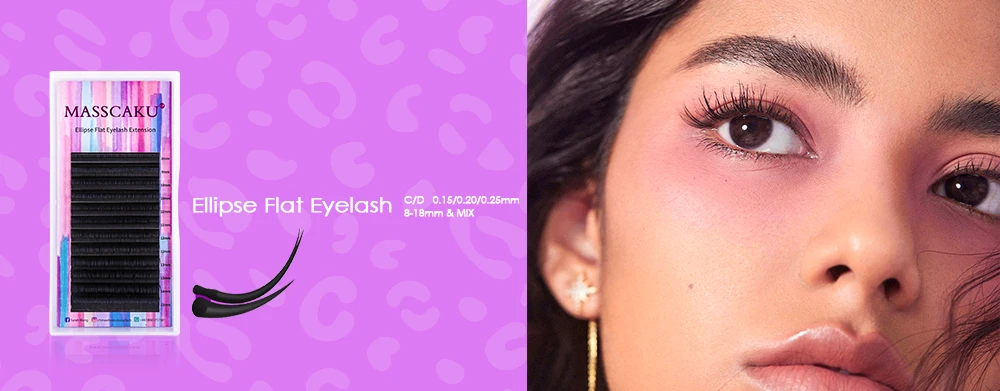 Description Picture 2 of itemMASSCAKU Faux Mink Lash Ellipse Flat Eyelash Extension C/D Curl 0.15 0.20 0.25mm 8-18mm&mix Double Split Tips Makeup False Lash