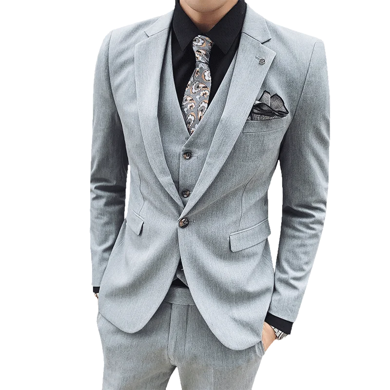 

[Blazer + vest + pants] fashion solid color men's casual boutique wedding groom best man suit formal business three-piece suit