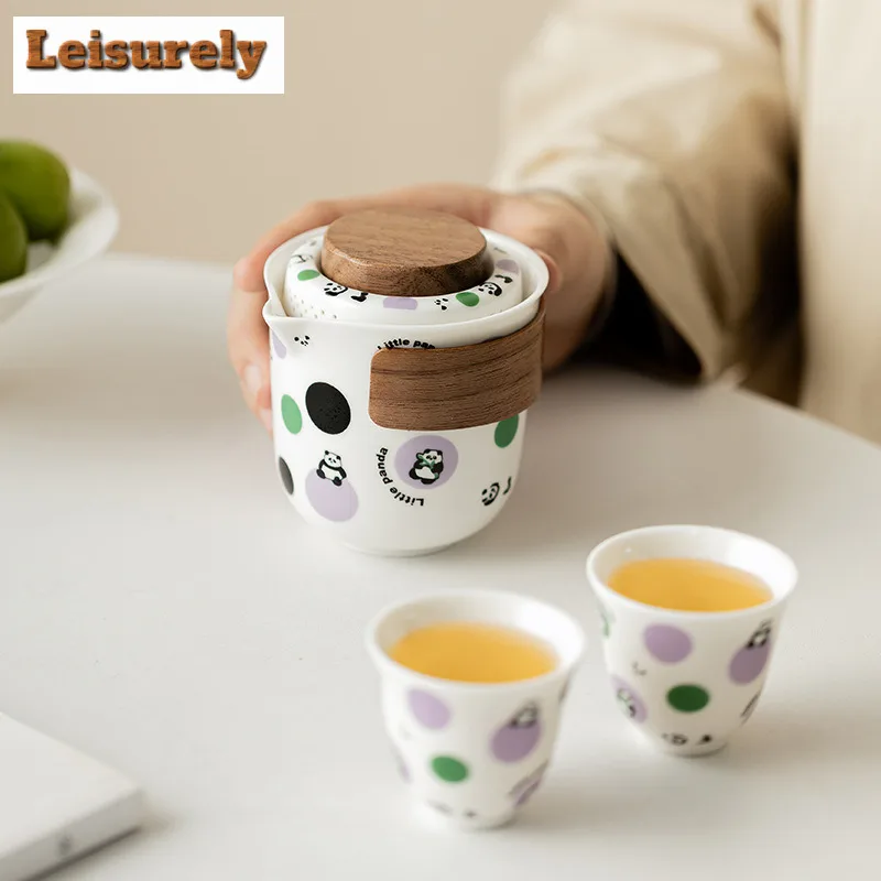 Cute Panda Travel Tea Set Kit Aesthetic Set of Cups 1 Pot 2 Cups Tea Making Organizer Portable Outdoor Stock Bags Supplies Gift