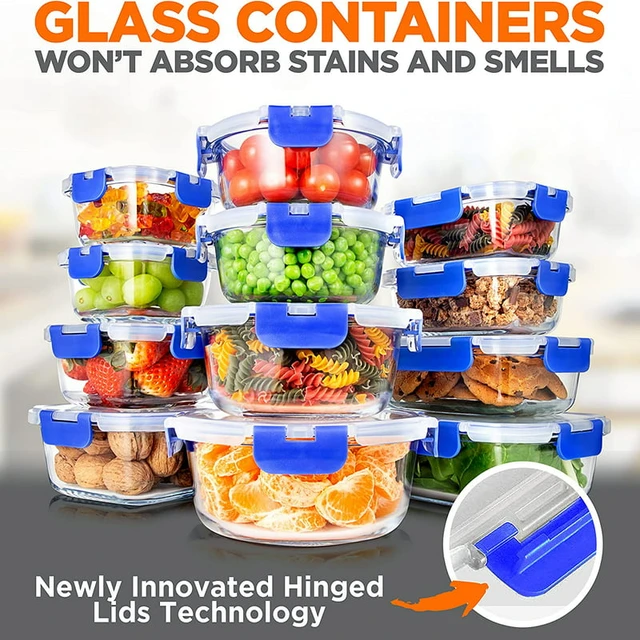 Glass Meal Prep Containers 6 Pack 35oz Airtight with Locking Lids 100% Leak Proof