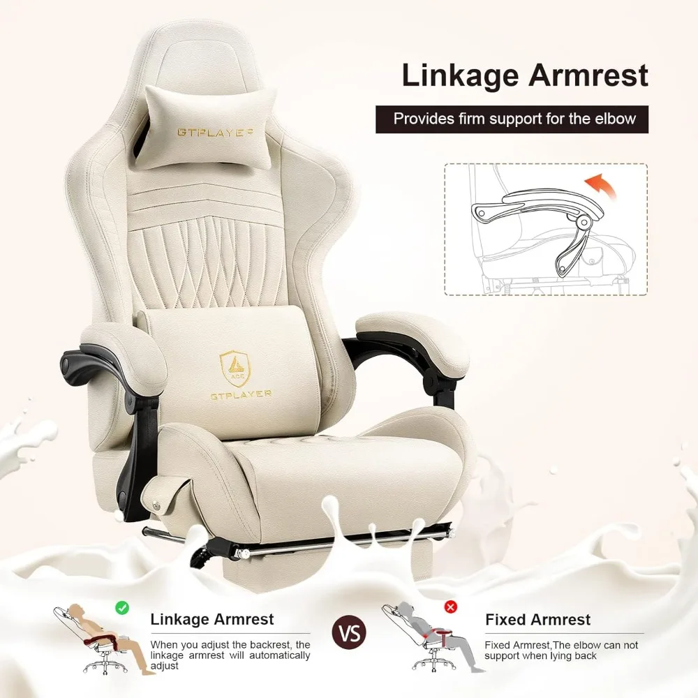 Computer Chair With Footrest and Bluetooth Speakers Reclining Gaming Chair With Linkage Armrests for Adults By Office Desk 5