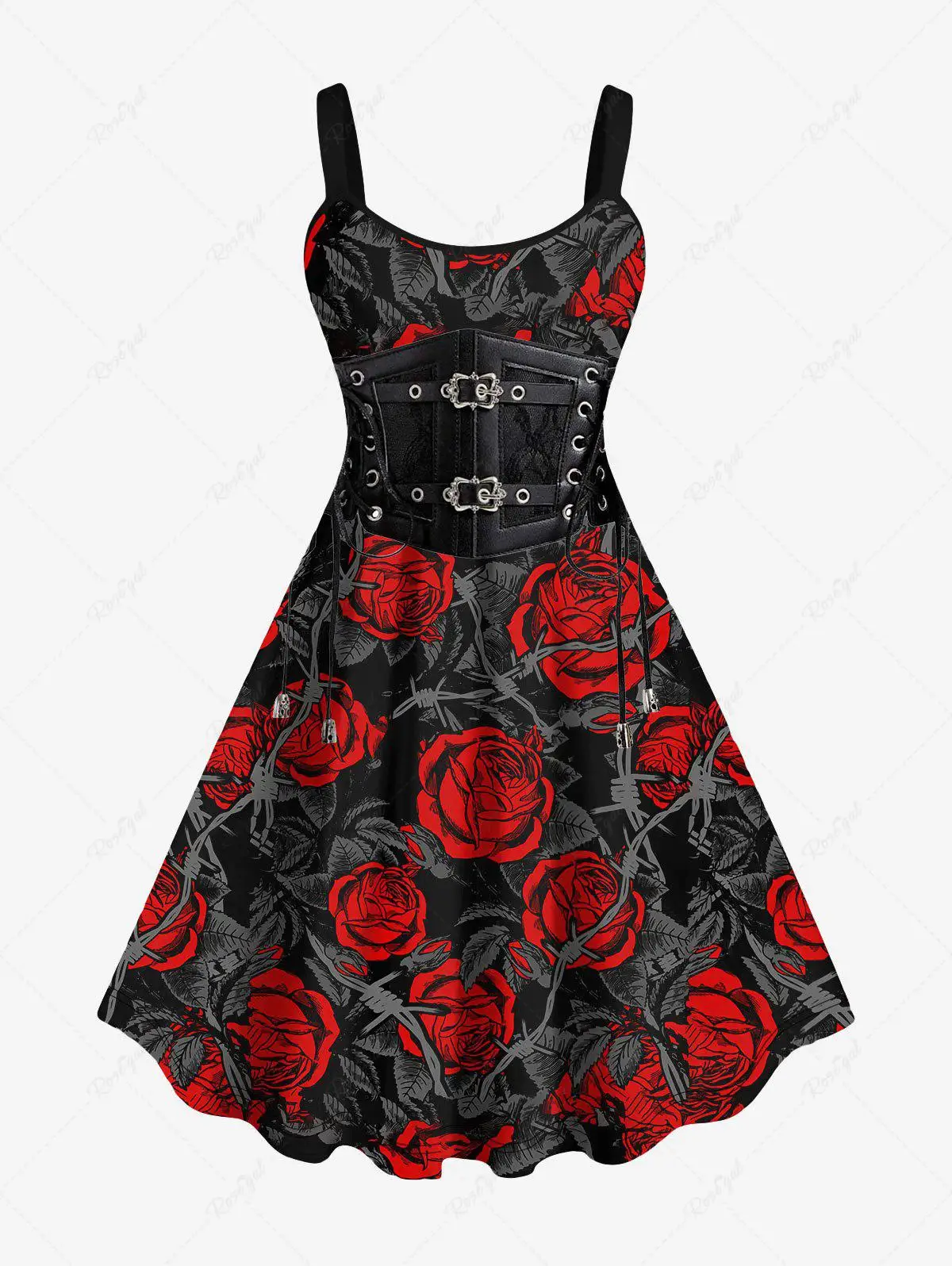 open lace back dress Rockabilly 50's Retro Skulls & Roses Party Dress S / Black