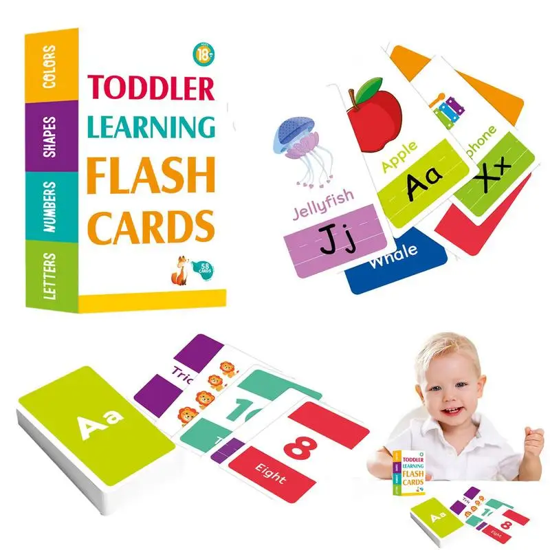 

Alphabet Flash Cards | 58PCS Waterproof Flashcards Learn Letters Colors Numbers Shapes Animals | Educational Preschool Toddler F