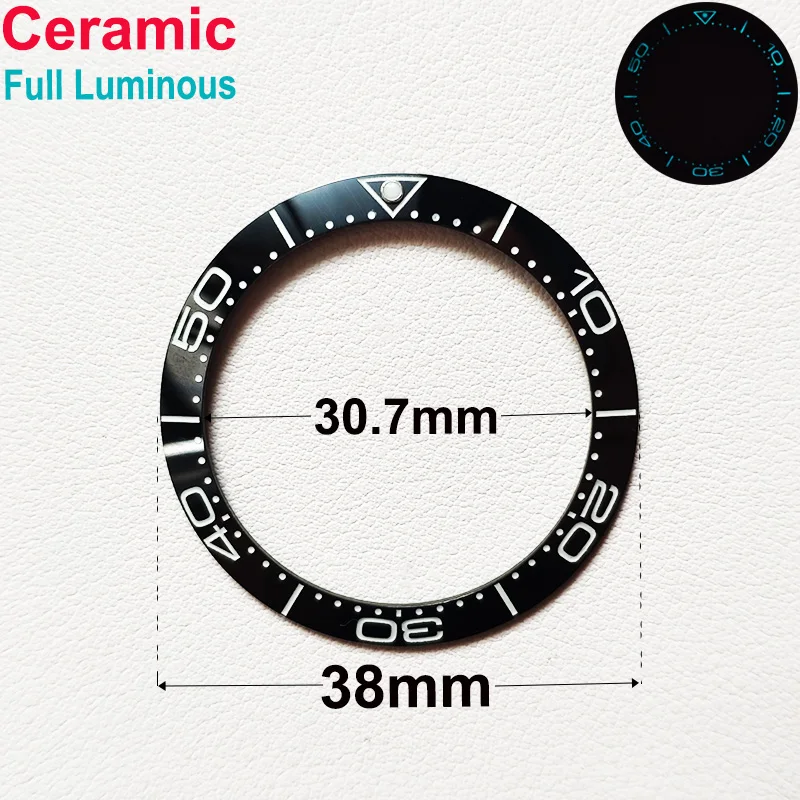Watch Bezel Insert Ring 38mm*30.7mm Ceramic Sloping Bezel Insert Suitable For 40mm Men's Sea Master Watch Ring Accessories Replace Fully Luminous Bezels