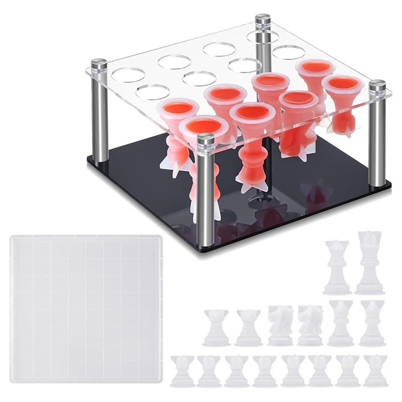 Chess Piece DIY Kit 1 Chess Piece Holder 16 Chess Molds For Epoxy Resin 1 Chess Board Mold Silicone Chess Piece Mold