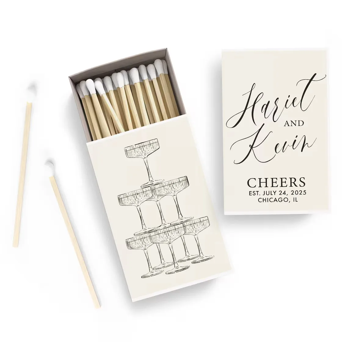 

Personalized Matches SET OF 50 - Wedding Favors - Champagne Tower - Reception Favors - Bridal Shower - Engagement - Custom Party