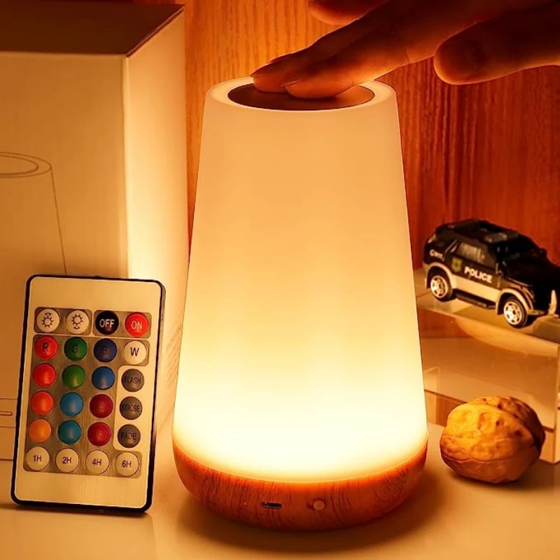 

HOSAUNA LED Night Light Touch and Remote Dimming 13 RGB Colours 5 Brightness Adjustable Portable Bedside Lamp Ambient Lighting