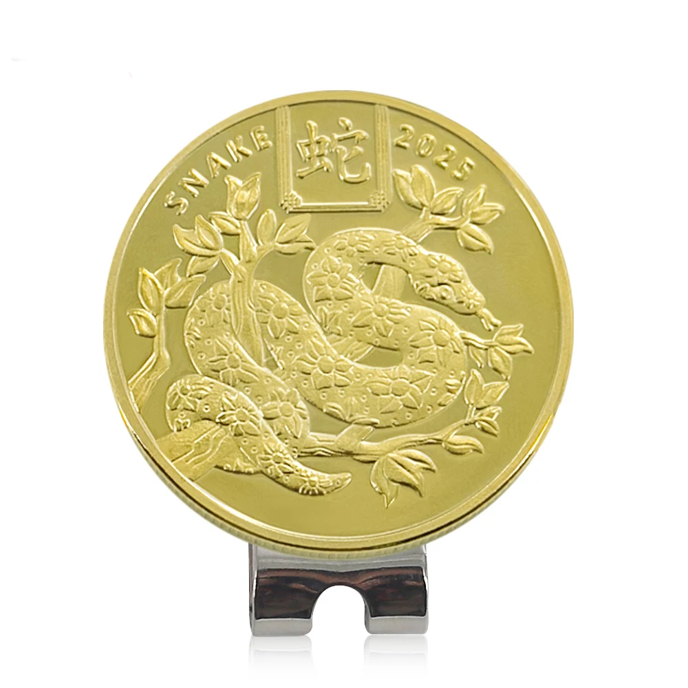 Golf Ball New Year Of Snake Hat Clips 35mm Golf Hat Clip Magnet Mark Golden Removable Gift For Golfer Boy Girl Supplies