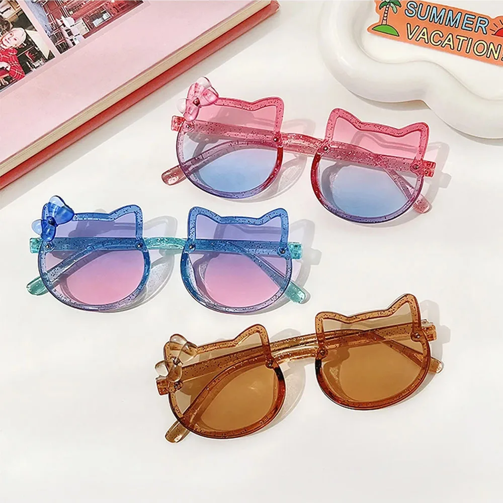 Glitter Cartoon Bowknot Cat Shaped Children Sungalsses Anti-UV Sunscreen Sunglasses Kids Fashion Eye Glasses Kid Outdoor Eyewear fashion sunglasses kids sunglasses children sunglasses