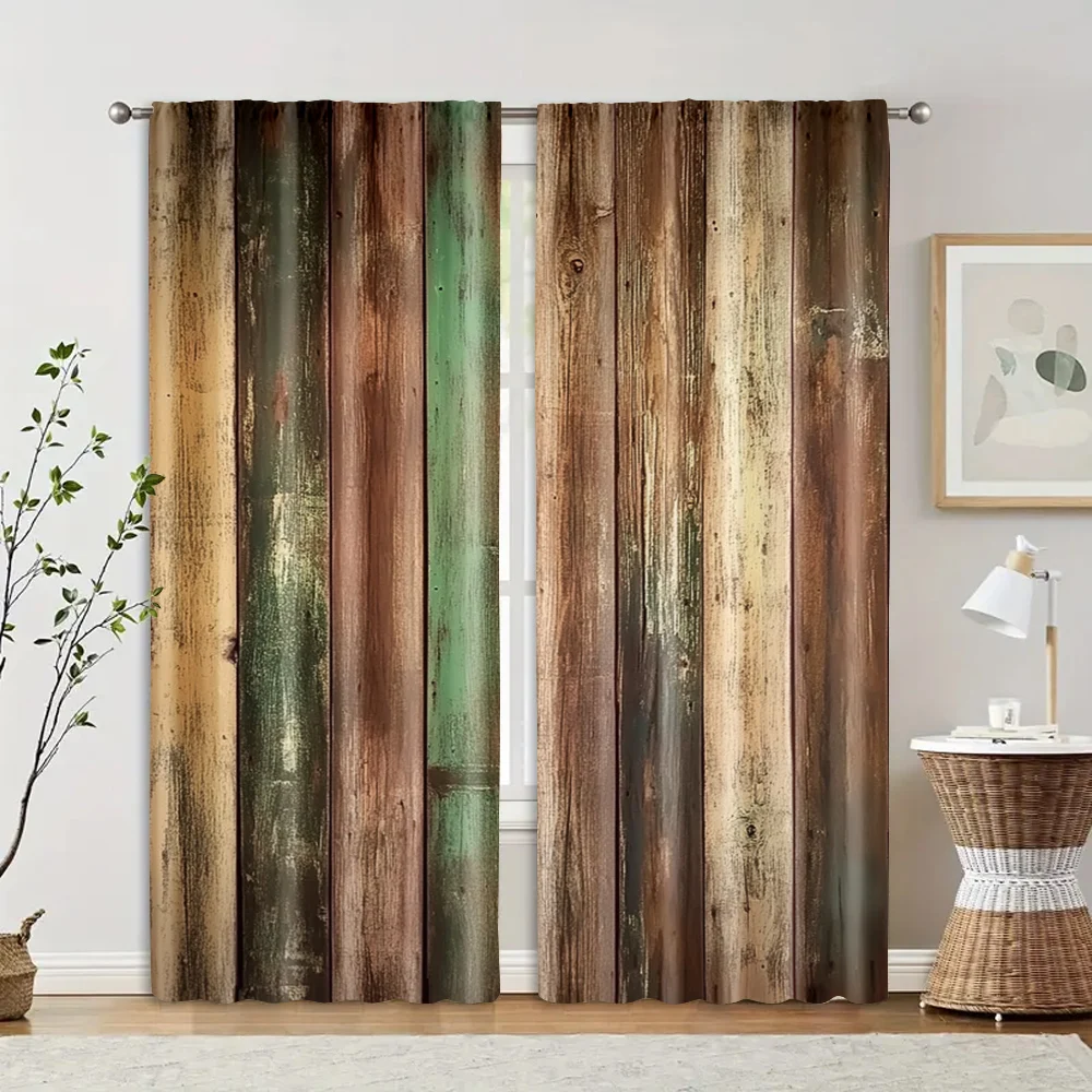 2pcs, Curtains&Window Treatment 2D print Colored wooden boards Versatile Polyester Fabric (without rod) Stuff Clearance Use for 2