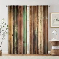 2pcs, Curtains&Window Treatment 2D print Colored wooden boards Versatile Polyester Fabric (without rod) Stuff Clearance Use for 2