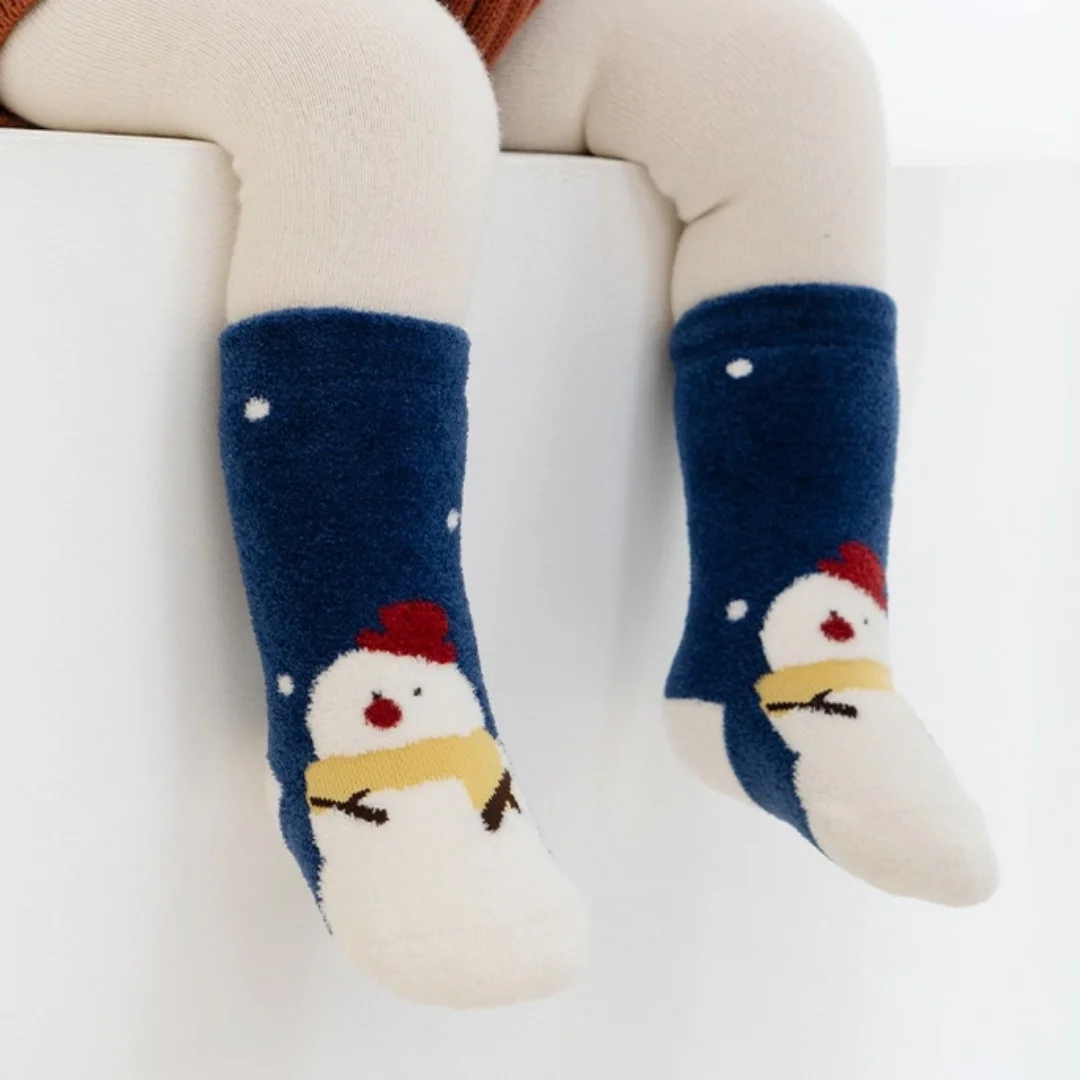 5 Pairs Baby Boys Girls Warm Socks Autumn Winter Fleece Soft Floor Sock with Santa Claus Snowman Decor 0-5Years