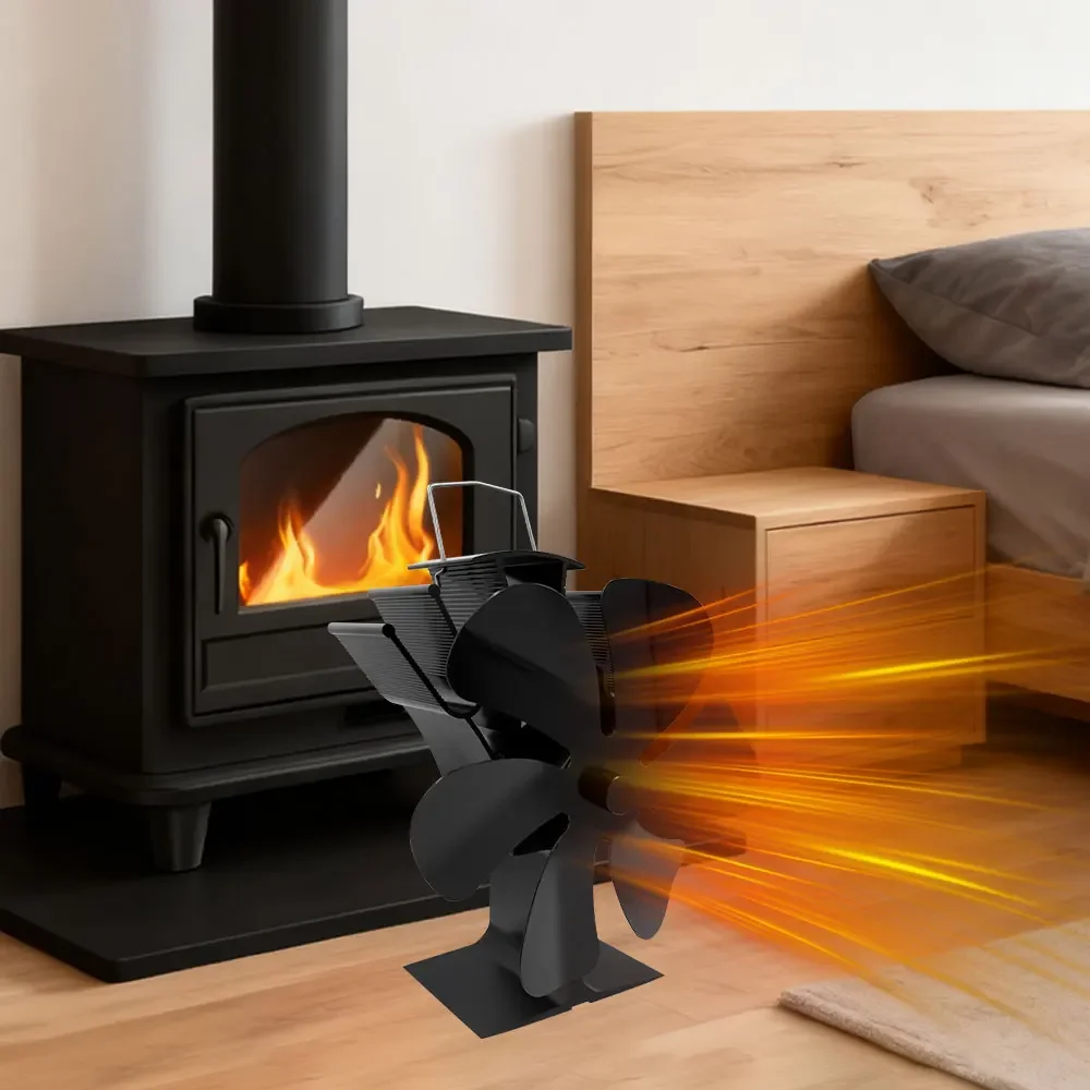 6-Blade Heat Powered Stove Fan for Wood Log Burner Fireplace Quiet Environmental Heater Tool Efficient Heat Distribution