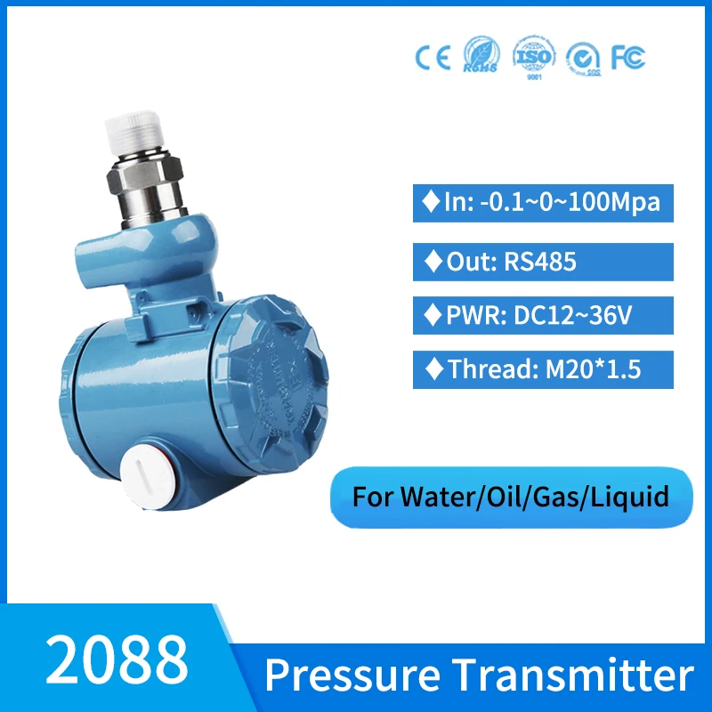 

100bar Absolute Pressure Transducer RS485 Hydraulic Oil Pipe Pressure Sensor Air Gas Liquid Pressure Transmitter