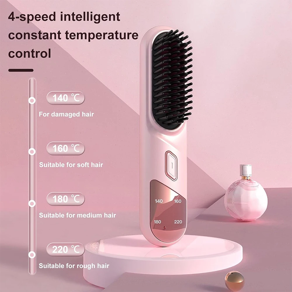 Portable Electric Hair Brushes Wireless Hair Straightener Brush Mini Electric Straightening Comb Negative Ion Thermal Comb