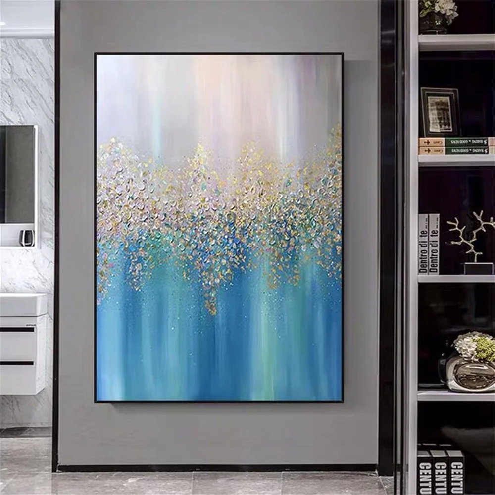 

High quality Handmade acrylic oil painting on canvas texture golden foil poster wall art decor hanging picture for living room