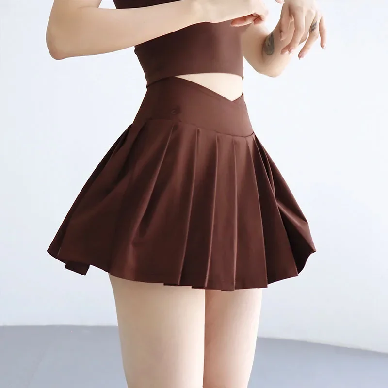 High Waist Yoga Shorts Skirts for Women Outdoor Sports Anti Exposure Tennis Skirts Folded Design Crossed at Waist