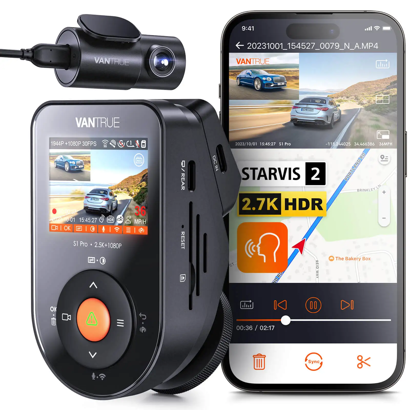 Vantrue S1Pro ダッシュカム 2.7K デュアルダッシュカム