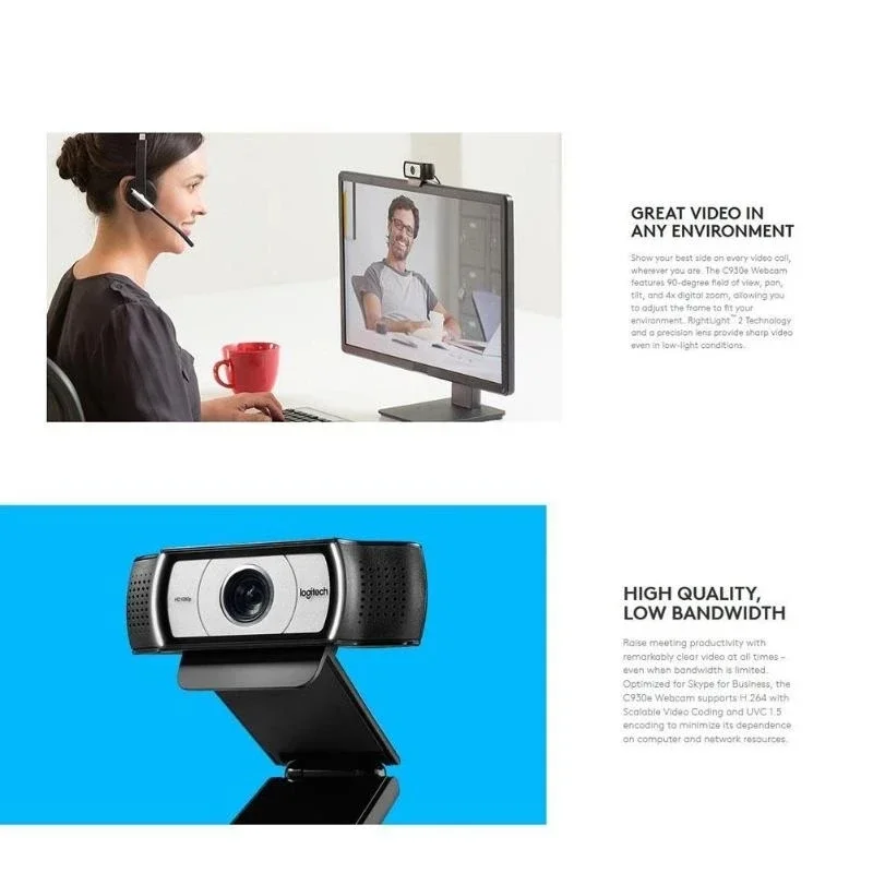 Original Logitech C930c HD 1080P Webcam Zeiss Lens USB Video Camera 4 Time Digital Zoom Upgrade Camera for Computer