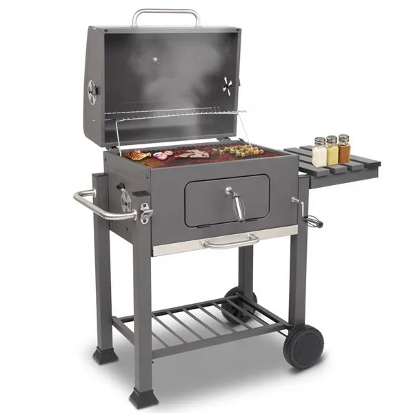 

MJ New Courtyard Garden Charcoal Grill Trolley Smoker Barbecue Griller With Side Table Portable with Wheels Charcoal Bbq Grill