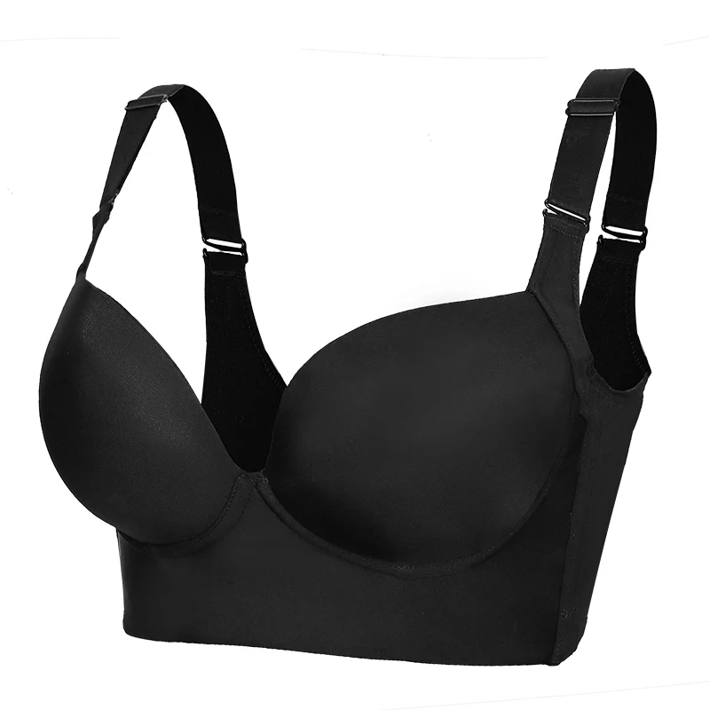Women's Deep Cup No Wire Push Up Bras 7 Breasts Hidden Back Fat
